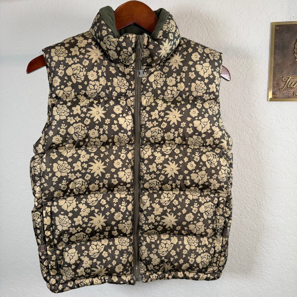Women's Polo‎ Jeans Co. Ralph Lauren Green Floral Zip Front Puffer Vest Size S
